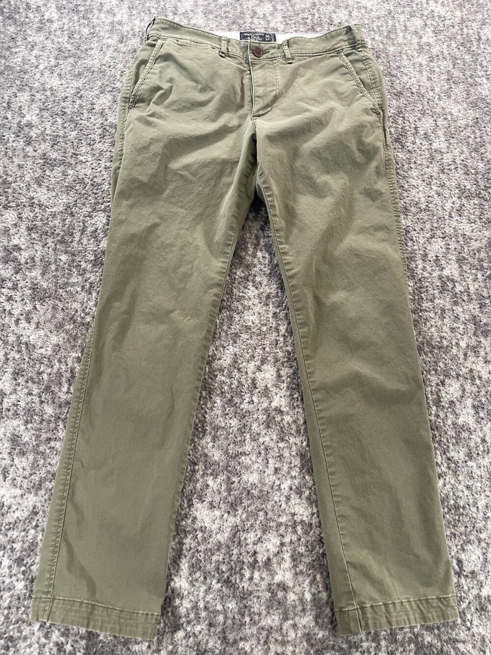 Abercrombie & Fitch Langdon Skinny Chino Pants Mens 32x30 Green Stretch Comfort